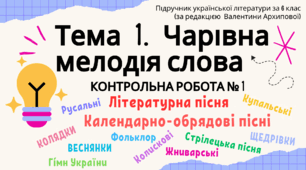 КР № 1 «Чарівна мелодія слова» (підручник з української літератури за редакцією В.Архипової. 6 клас)