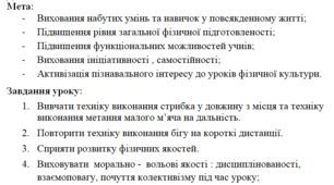 План-конспект уроку з фізичної культури для учнів 7 класу з теми: "ІБЖ. Стрибок у довжину з місця. Біг 60 м. Метання малого м’яча на дальність. Рухливі ігри. "