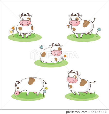 Set of five young cute cow - Stock Illustration [35154885] - PIXTA