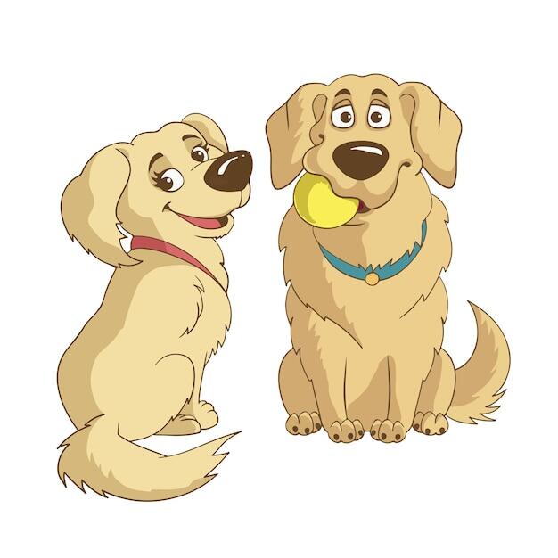 Premium Vector | Cute cartoon golden retriver dogs