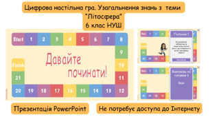 Цифрова настільна гра. Узагальнення знань з   теми “Літосфера” географія 6 клас НУШ