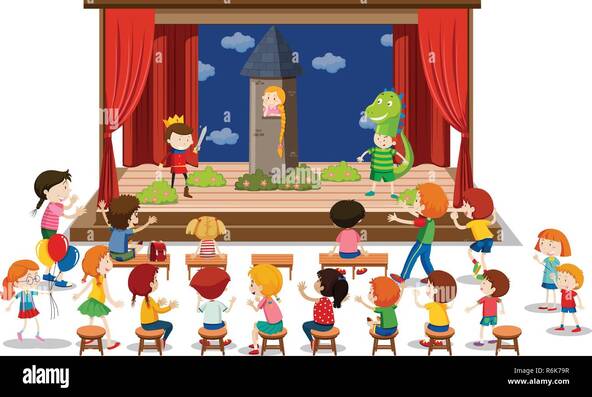 Kinder spielen Theater auf der Bühne Abbildung Stock-Vektorgrafik - Alamy