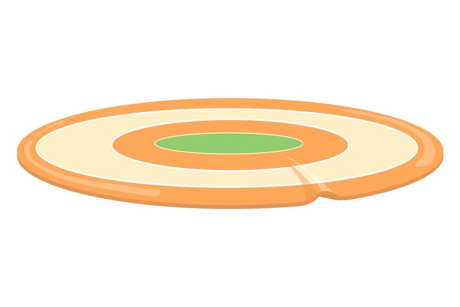 Round bath rug. Cartoon mat icon. Weaving carpet