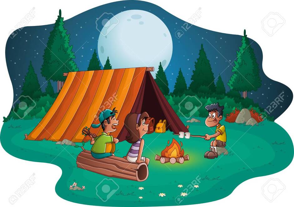 Group Of Cartoon Children Around A Campfire. Camping With Kids And Tent. Клипарты, SVG, векторы, и Набор Иллюстраций Без Оплаты Отчислений. Image 109346581