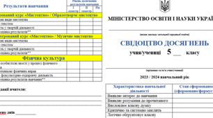 Свідоцтво досягнень 5 клас НУШ на 2023/2024 н.р (З можливістю редагувати та вносити зміни)