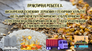 Практична робота №3. Визначення основних зернових і технічних культур, що їх вирощують у помірному, субтропічному і тропічному кліматичних поясах, та обґрунтування встановлених відмінностей.