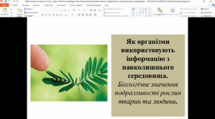 Презентація на тему " Як організми використовують інформацію з навколишнього середовища.  Біологічне значення подразливості рослин тварин та людини. "