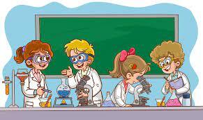 Cartoon students doing research with chemical fluid in the laboratory. Chemistry Classroom. 21613186 Vector Art at Vecteezy