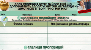 Робочий аркуш до уроку №1 "Доля хлопчика Буссе та його мрії,що допомагають здолати життєві негаразди й самотність в творі “Міо, мій Міо!”