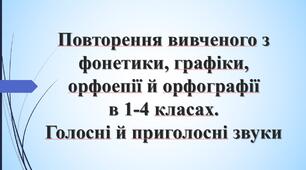 5 клас НУШ "Повторення вивченого з фонетики, графіки, орфоепії й орфографії в 1-4 класах. Голосні й приголосні звуки".
