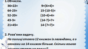 Самостійна робота з математики 2 клас "Додавання та віднімання двоцифрових чисел без переходу через десяток"