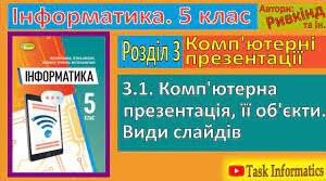 Графічні об’єкти слайдів презентації / Упорядкування слайдів. Виступ з використанням комп’ютерної презентації 5 клас НУШ