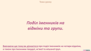 Поділ іменників на відміни та групи.