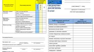 Свідоцтво досягнень для учнів 5 класу НУШ 2023-2024 н.р(з можливістю редагувати)