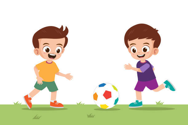 Two Cute Boys Playing Football Stock Illustration - Download Image Now - Child, Boys, American Football Player - iStock
