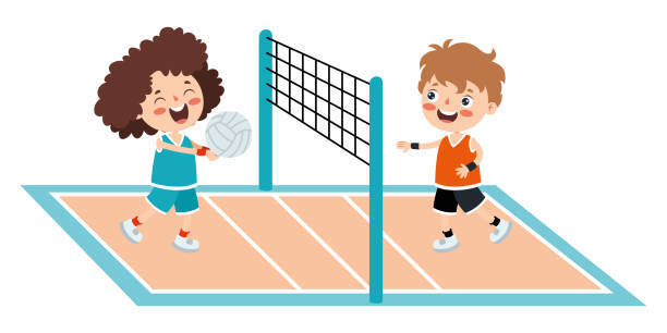 Cartoon Illustration Of A Kid Playing Volleyball Stock Illustration - Download Image Now - Volleyball - Sport, Volleyball - Ball, Child - iStock