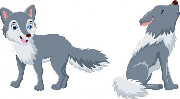 Vector cute wolf cartoon and wolf howling