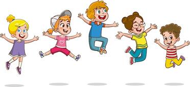 Vector happy little kids having fun vector illustration of cute kids jumping dancing