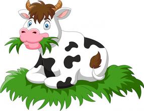 Vector cartoon cow sit eating grass