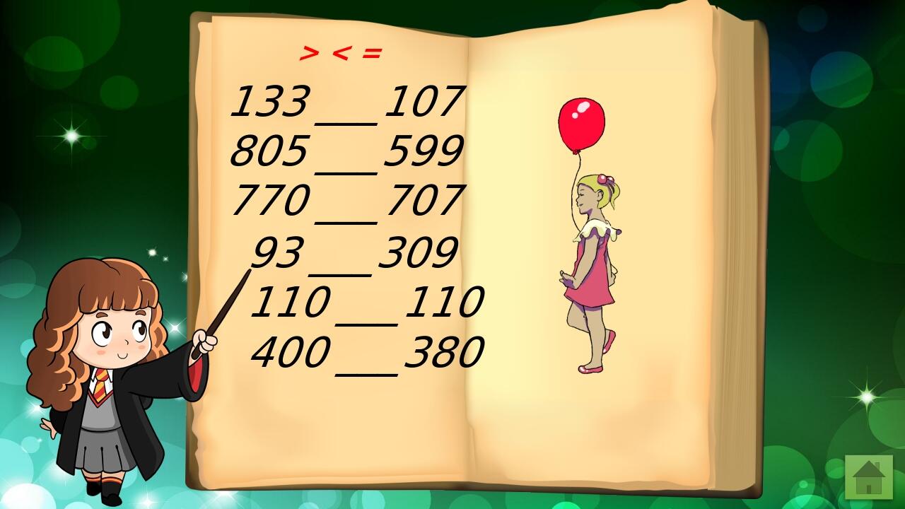 133 ___107 805 ___599 770 ___707 93 ___309 110 ___110 400 ___380 > < =