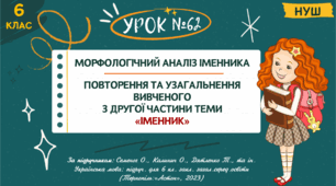 Презентація "МОРФОЛОГІЧНИЙ АНАЛІЗ ІМЕННИКА. ПОВТОРЕННЯ ТА УЗАГАЛЬНЕННЯ ВИВЧЕНОГО З ДРУГОЇ ЧАСТИНИ ТЕМИ «ІМЕННИК»". НУШ. 6 клас. Урок № 62