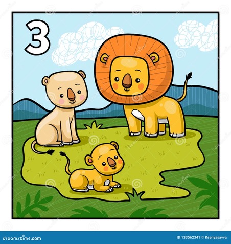Cartoon Illustration for Children. Three Lions Stock Vector - Illustration of family, addition: 133562341