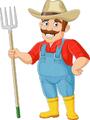 Premium Vector | Cartoon farmer holding a pitchfork