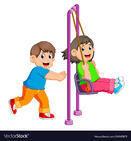 Brother pushing sister on swing Royalty Free Vector Image