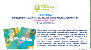 КТП до підручника Prepare 5 клас, II семестр 2025 -2026 н.р, ( 5 год.) з 11 розділу