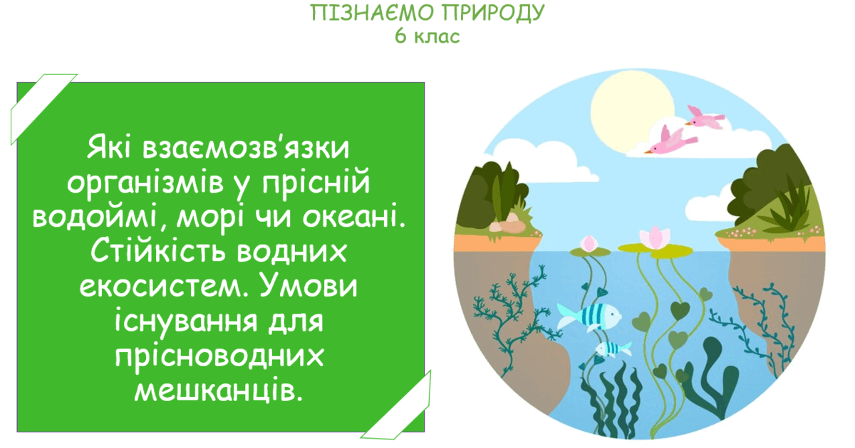 Урок на тему "Які взаємозв’язки організмів у прісній водоймі, морі чи ...