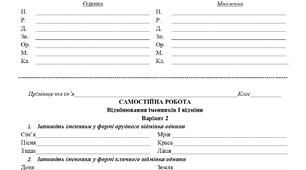 6 клас. Самостійна робота. Відмінювання іменників І відміни