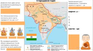 Робочий аркуш "Давня Індія" із Всесвітньої історії для 6 класу