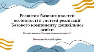 Досвід роботи "Розвиток базових якостей особистості в системі реалізації Базового компоненту дошкільної освіти"