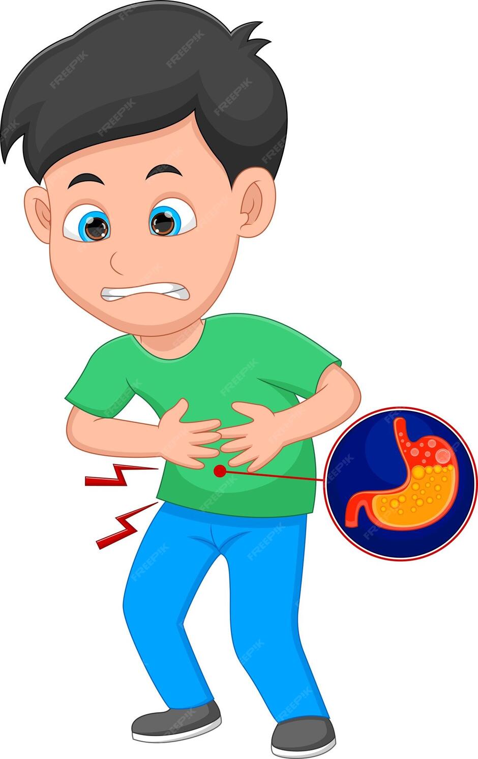 Premium Vector | Young boy suffering stomach ache