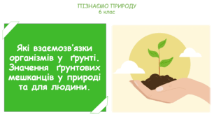 Урок на тему "Які взаємозв’язки організмів у  ґрунті. Значення  ґрунтових мешканців у природі та для людини." (Конспект, презентація, робочі картки для учнів)