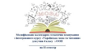 Модифіковане календарно-тематичне планування з «Української мови та читання» 4 класу ІНКЛЮЗІЯ/ООП з очікуваними результатами ІІ семестр