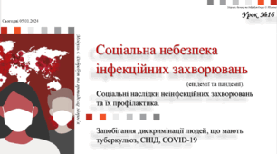 Соціальна небезпека інфекційних захворювань (епідемії та пандемії). Соціальні наслідки неінфекційних захворювань та їх профілактика. Запобігання дискримінації людей, що мають туберкульоз, СНІД, COVID-19. 6 клас. О. Тагліна