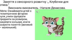 Заняття з сенсорного розвитку :,,Клубочки для котика.''