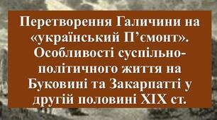 Радикальний рух у  Галичині.  Особливості суспільно-політичного життя  в Буковині та  Закарпатті в  другій половині XIX  ст.