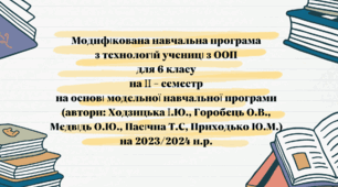 Модифікована навчальна програма  з технологій учениці з ООП 6 клас за ІІ семестр 2 год. на тиждень