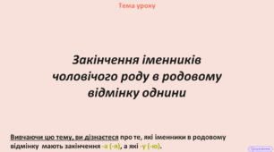Закінчення іменників чоловічого роду в родовому відмінку однини.