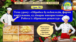 Презентація до уроку виробничого навчання №3 "Обробка бульбоплодів, форми нарізування".