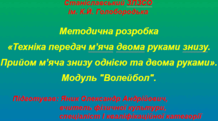 «Техніка передач м’яча двома руками знизу. Прийом м’яча знизу однією та двома руками». Модуль "Волейбол".
