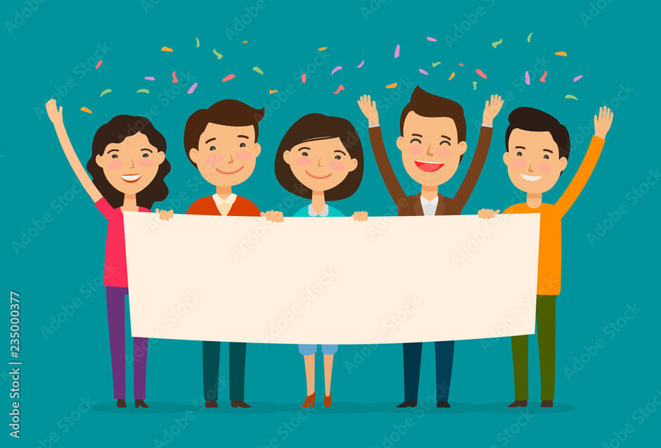 Friends congratulate on holiday. Congratulation, felicitation concept. Cartoon vector illustration Stock Vector | Adobe Stock