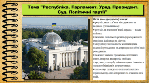 Республіка. Парламент. Уряд. Президент. Суд. Політичні партії. 6 клас (НУШ). За підручником авторів Щупак І., Власова Н. та інші.