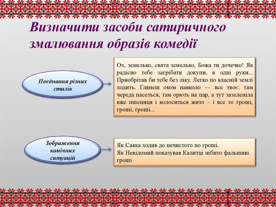 Визначити засоби сатиричного змалювання образів комедії