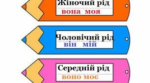 Рід іменників: чоловічий, жіночий, середній.